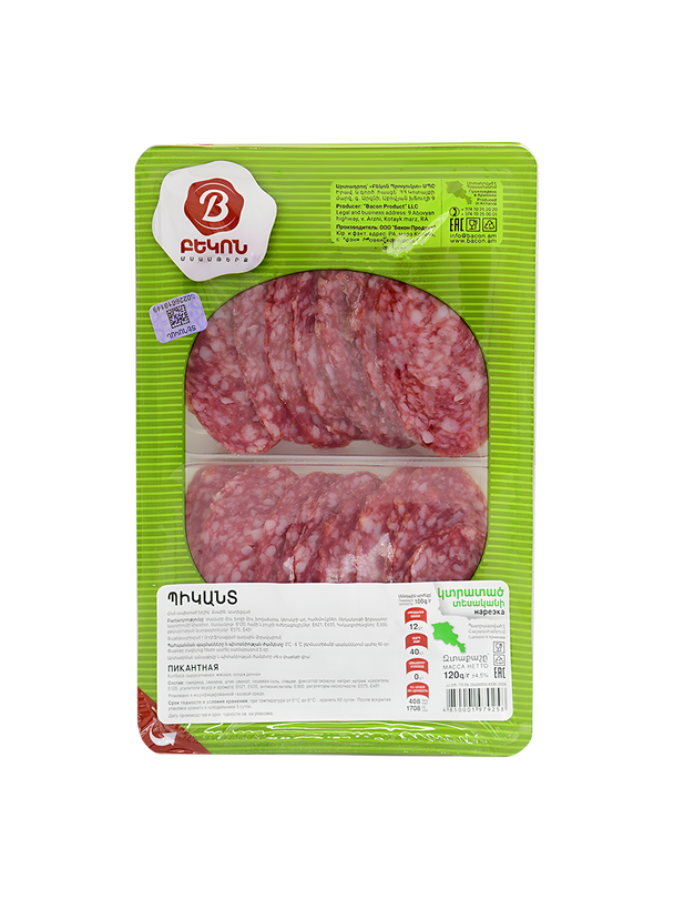 Spicy sausage slices "Bacon" 120g.