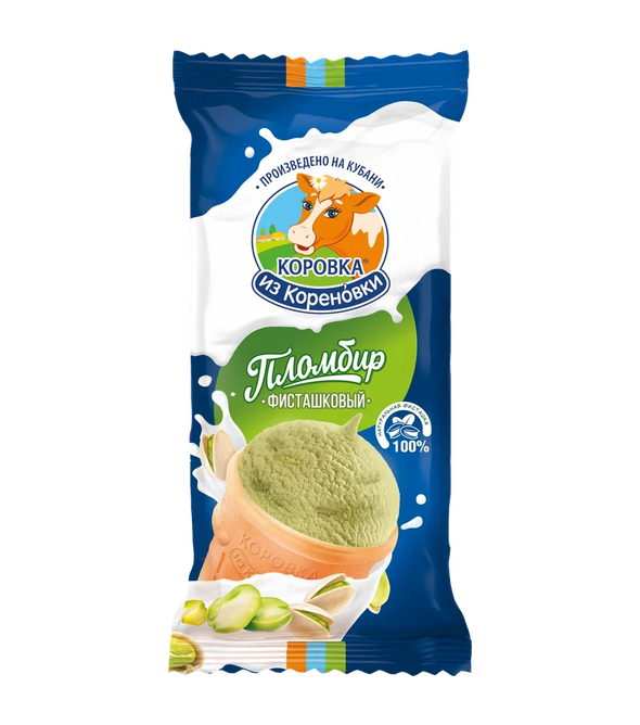 Pistachio plombir ice cream in a waffle cup Korovka from Korenovka 80g