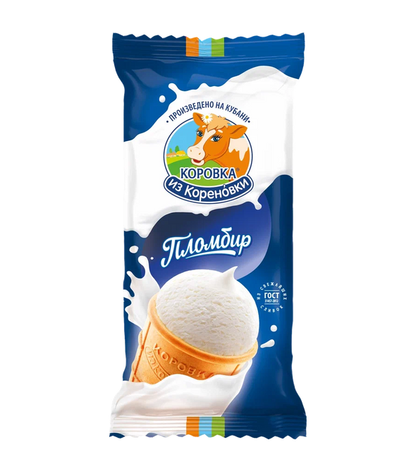 Vanilla plombir ice cream in a waffle cup Korovka from Korenovka 100g
