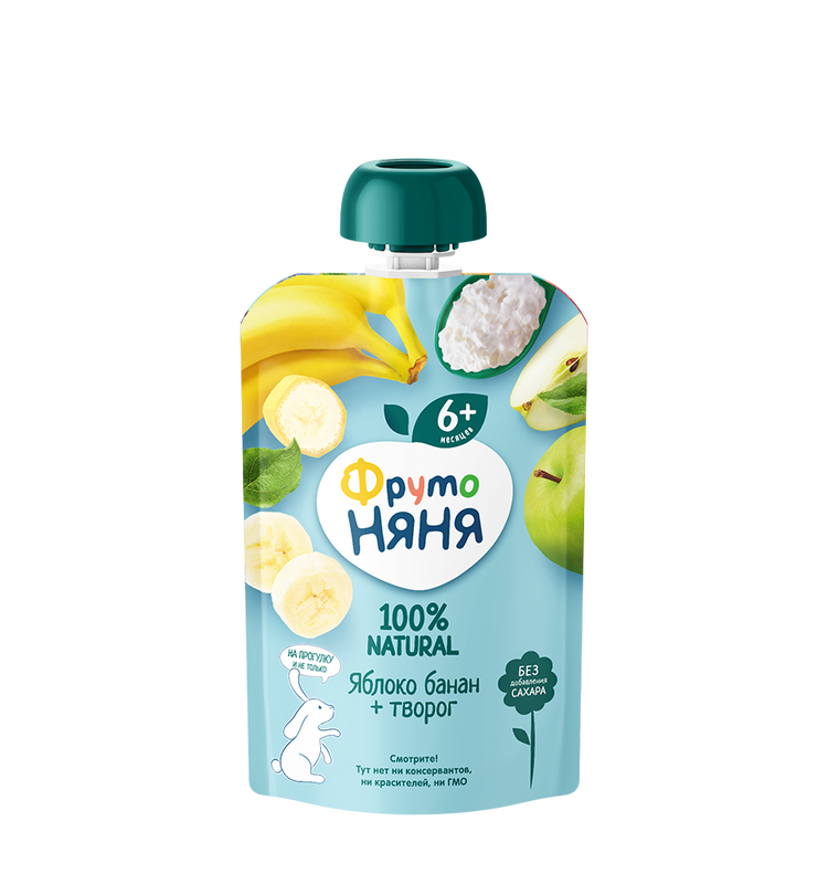 FrutoNyanya apple, banana, and cottage cheese purée, 90 g