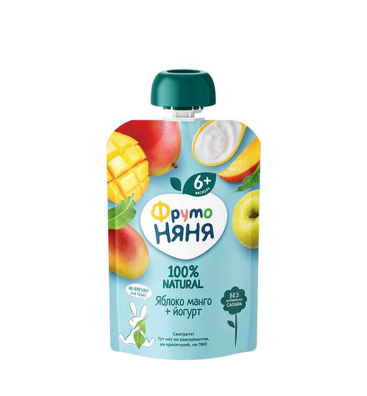 FrutoNyanya apple, mango, and yoghurt purée in a soft pouch, 90 g