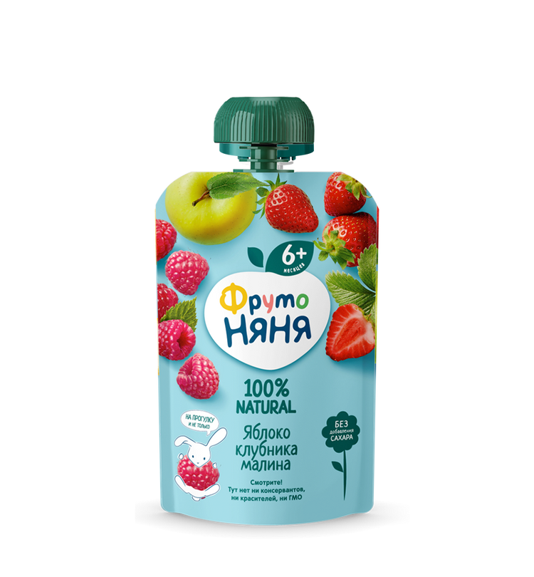 FrutoNyanya apple, strawberry, and raspberry purée, 90 g