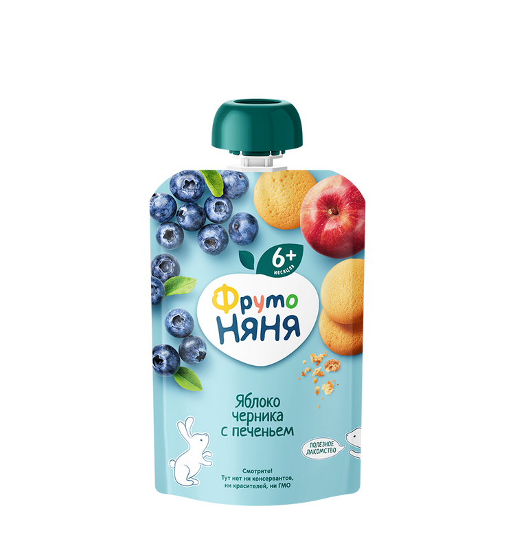 FrutoNyanya apple and blueberry purée with biscuits, 90 g