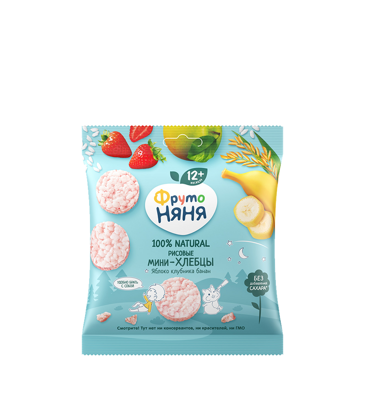 FrutoNyanya mini rice cakes with apple, strawberry, and banana, 30 g
