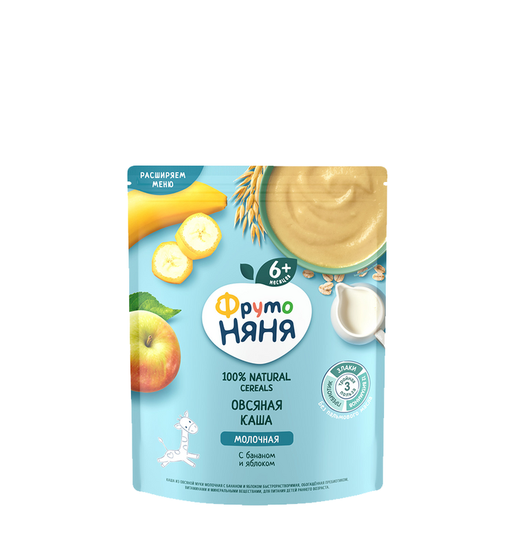 FrutoNyanya dry milk oatmeal porridge with apples and bananas, 200 g