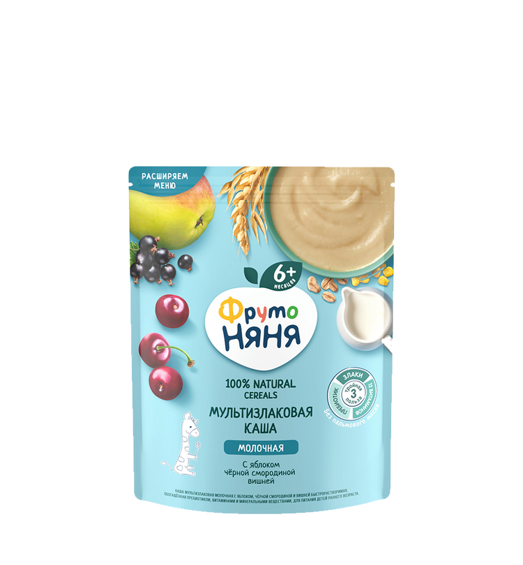 FrutoNyanya dry multigrain milk porridge with apple, currant, and cherry, 200 g