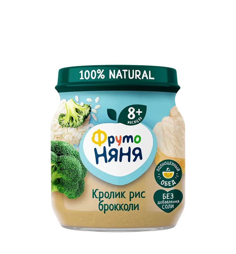 Пюре ФрутоНяня кролик с брокколи и рисом 100г.