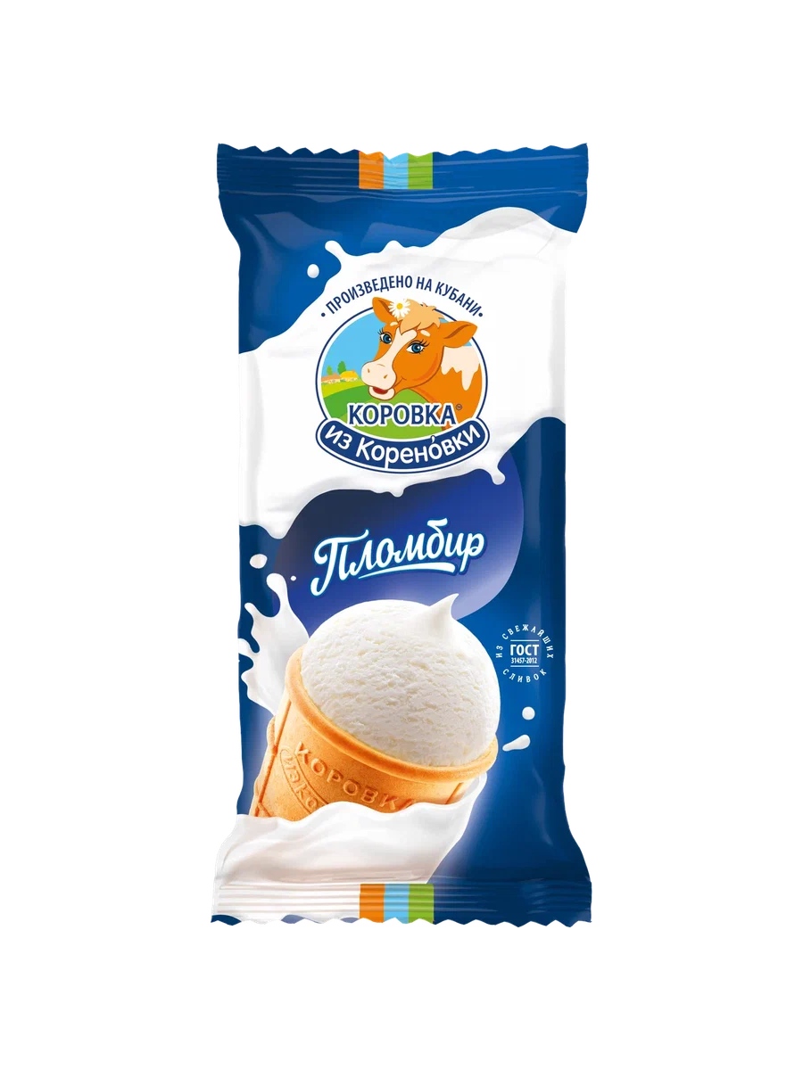Мороженое пломбир ванильный в вафельном стаканчике Коровка из Кореновки 100г.