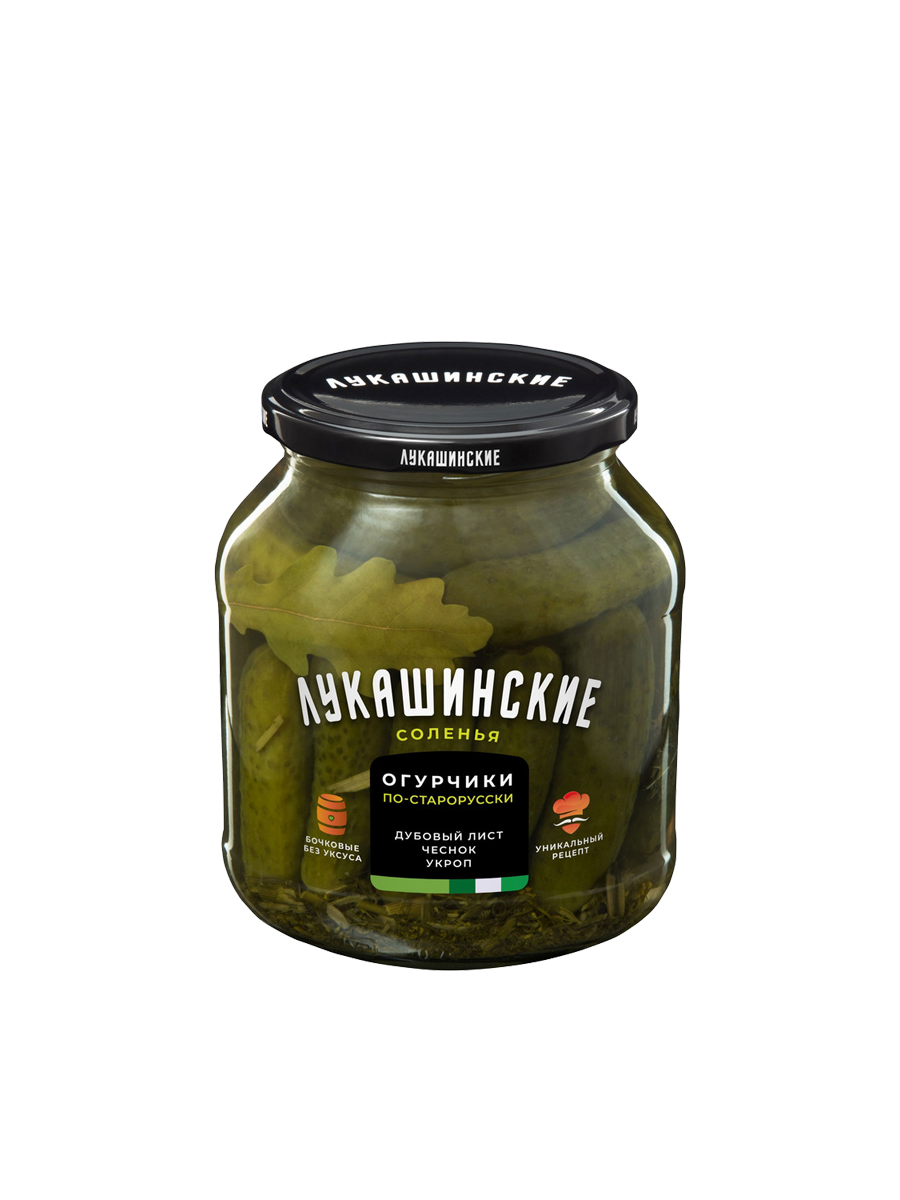 Lukashinskie Old Russian-Style Salted Cucumbers with Oak Leaf 670g