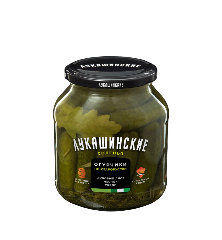 Огурчики «Лукашинские» Солёные по-старорусски с дубовым листом 670г.
