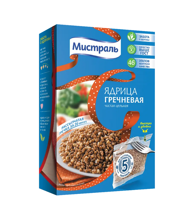 Ядрица Мистраль Гречневая в пакетах для варки, 5×80г.
